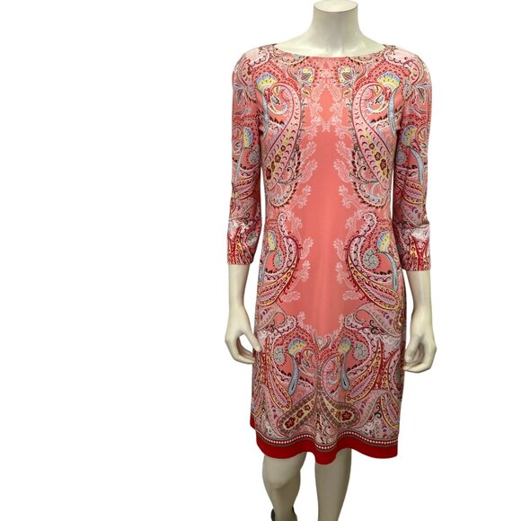 London Times Paisley Print 3/4 Sleeve Dress Size 8 Coral/Multi-Color Size 8‎ - Picture 2 of 5
